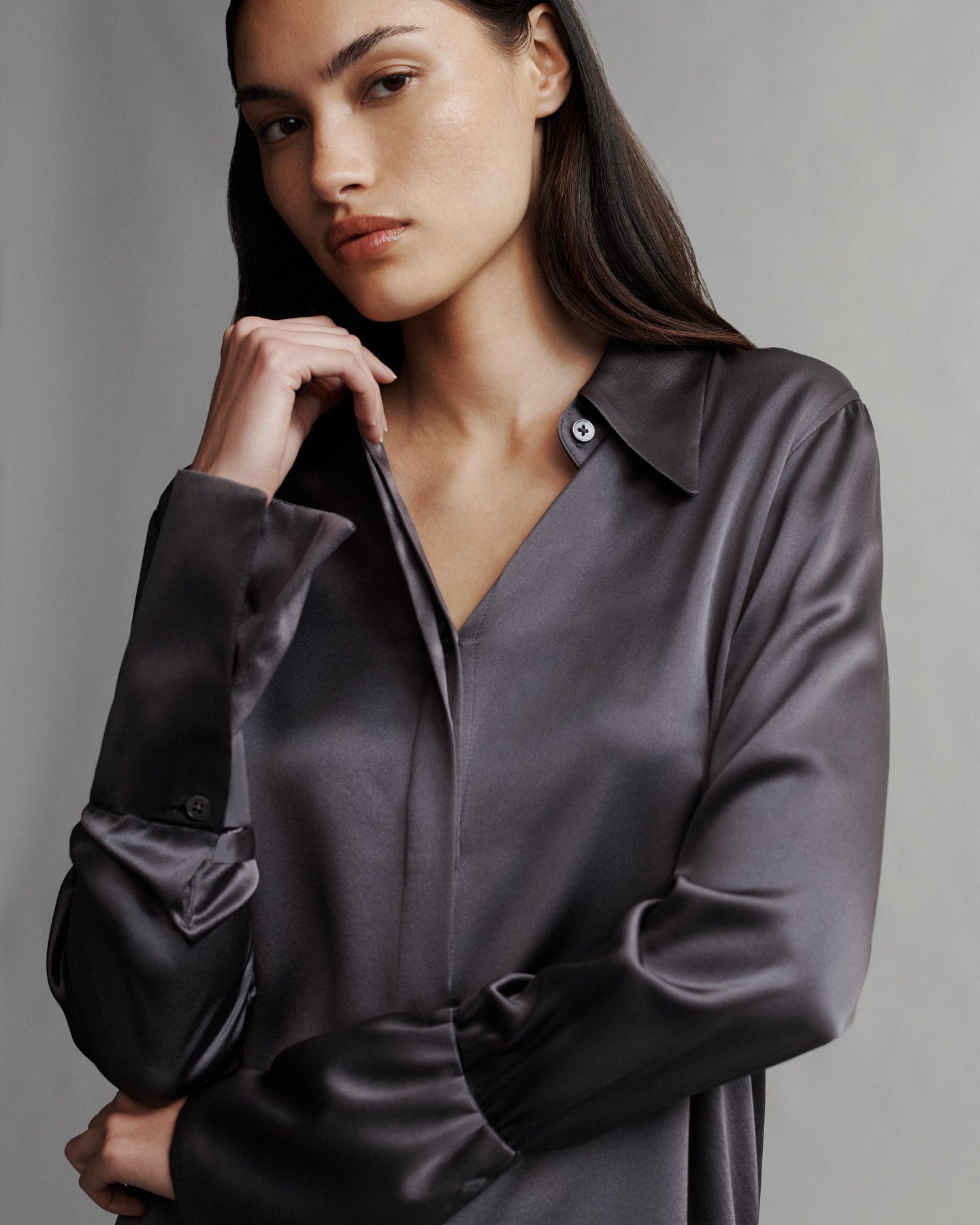 TWP Plum Object Of Affection Top With Sleeve Detail in Silk Charmeuse view 1