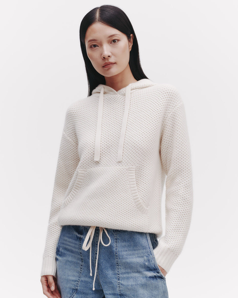 TWP Ivory Honeycomb Hoodie in cashmere view 4