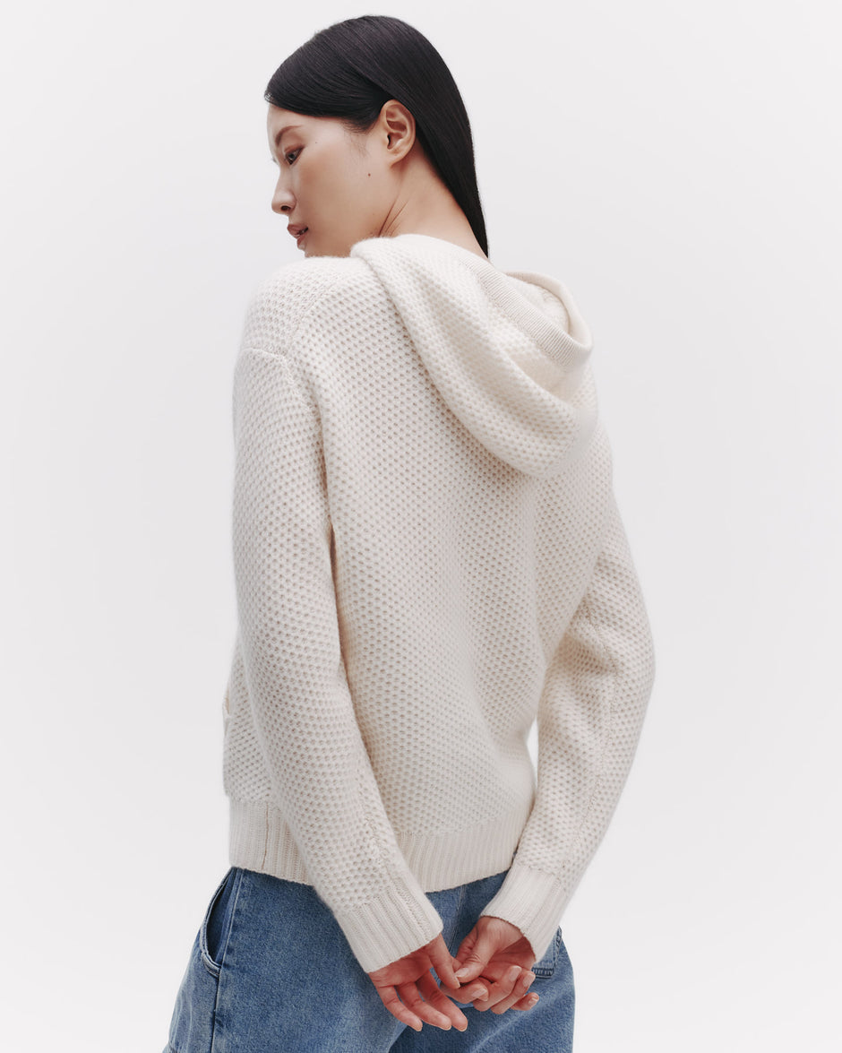 TWP Ivory Honeycomb Hoodie in cashmere view 5