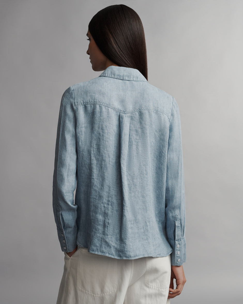 TWP Light indigo Rancher&#39;s Daughter Shirt in hemp denim view 6