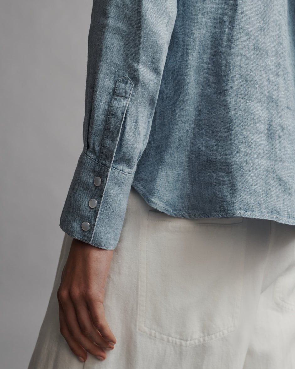 TWP Light indigo Rancher&#39;s Daughter Shirt in hemp denim view 5