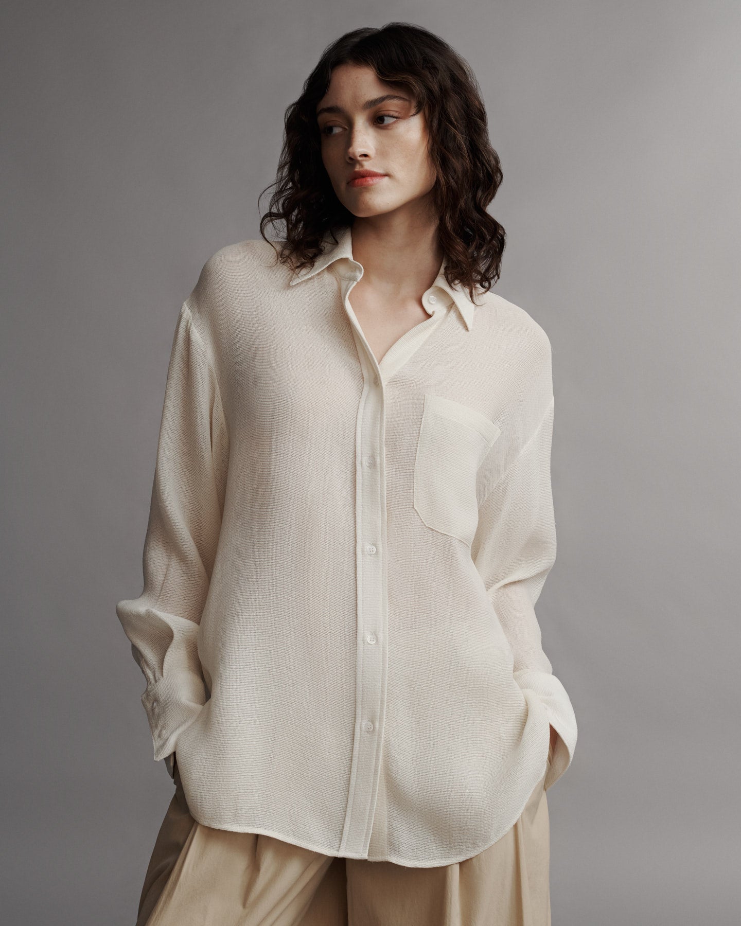 TWP Ivory Big Joe Shirt in Open Weave Silk view 2