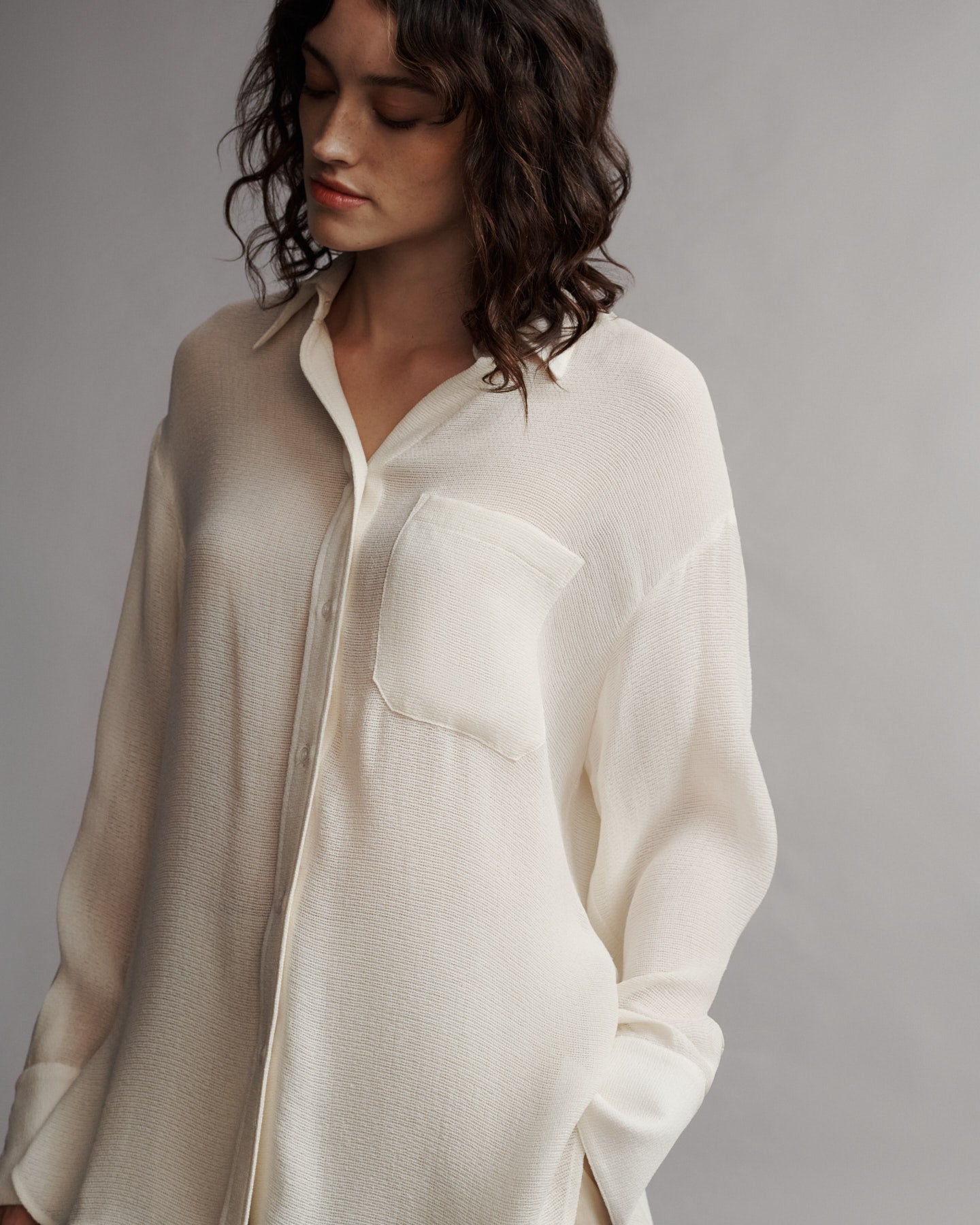 TWP Ivory Big Joe Shirt in Open Weave Silk view 1