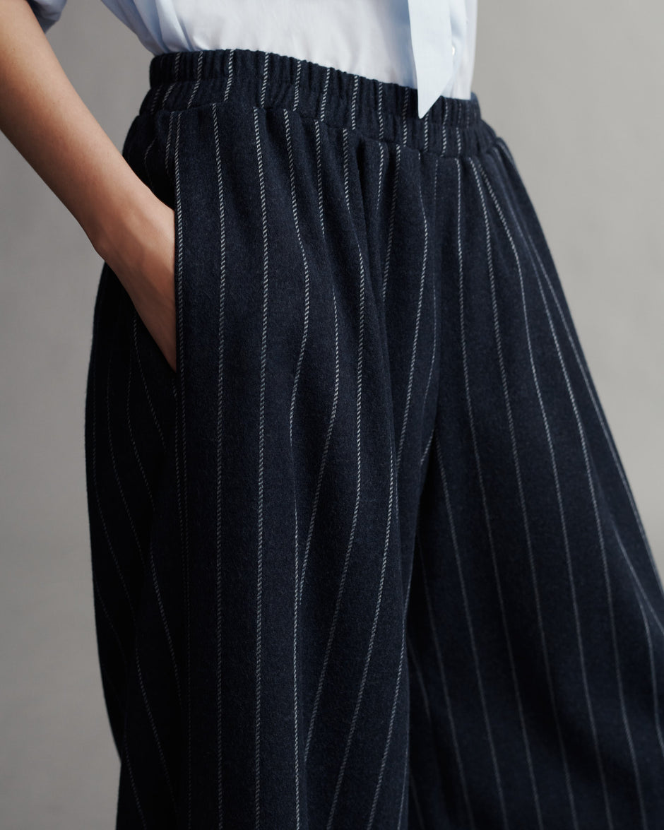 TWP Midnight / white Eva Pant in Water Repellent Striped Wool view 3