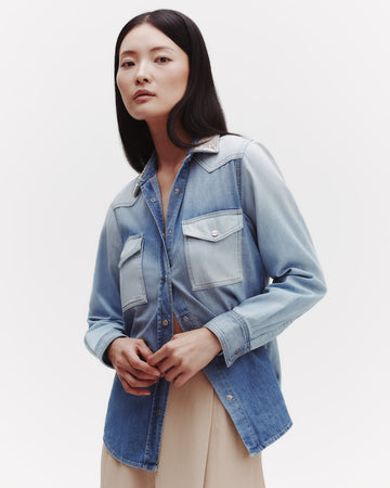 TWP Indigo Valentines Top in Lightweight Denim view 2