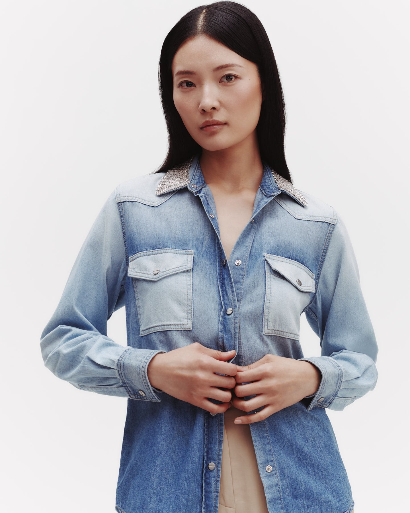 TWP Indigo Valentines Top in Lightweight Denim view 2