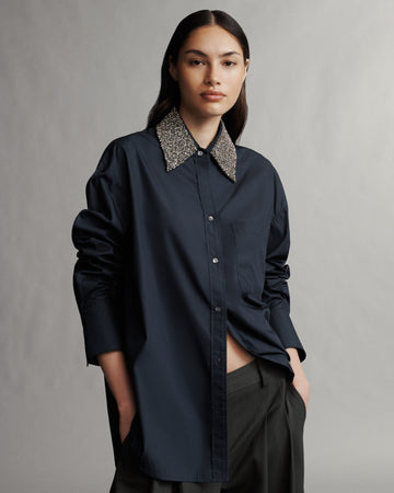 TWP Midnight Big Joe Shirt With Crystal Collar in Cotton Shirting view 3