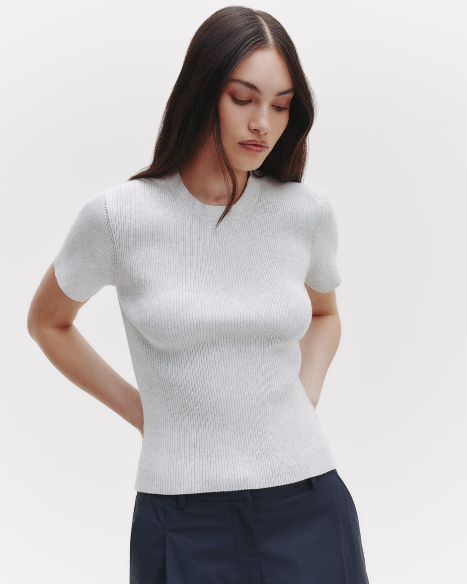 TWP White heather grey Tease Top in Ribbed Cotton Knit view 3