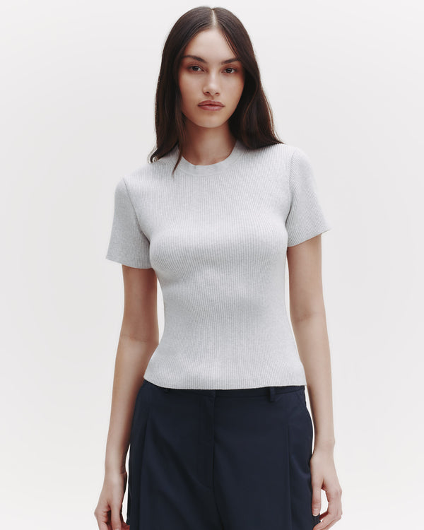 TWP White heather grey Tease Top in Ribbed Cotton Knit view 3