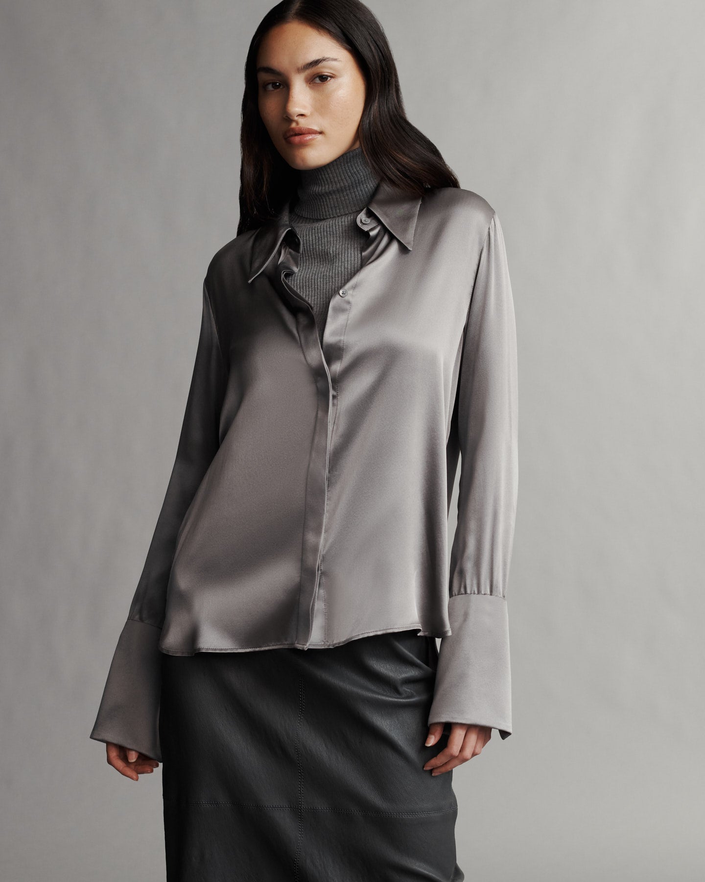 TWP Gunmetal Object Of Affection Top With Sleeve Detail in Silk Charmeuse view 4