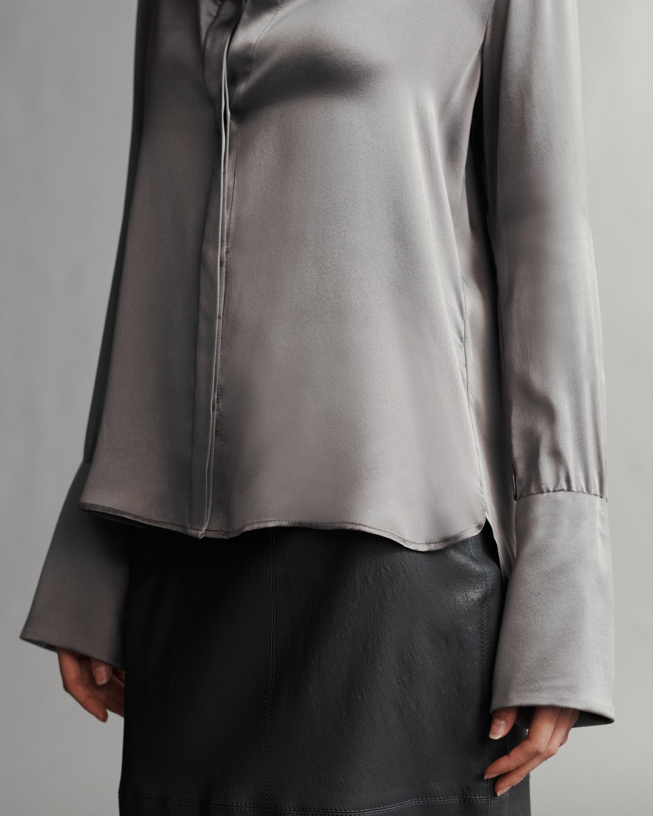 TWP Gunmetal Object Of Affection Top With Sleeve Detail in Silk Charmeuse view 3