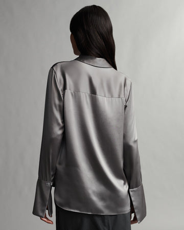 TWP Gunmetal Object Of Affection Top With Sleeve Detail in Silk Charmeuse view 3