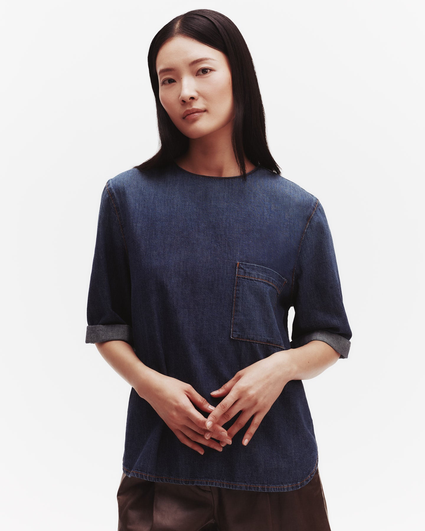 TWP Dark indigo Oversized T in Denim Shirting view 3