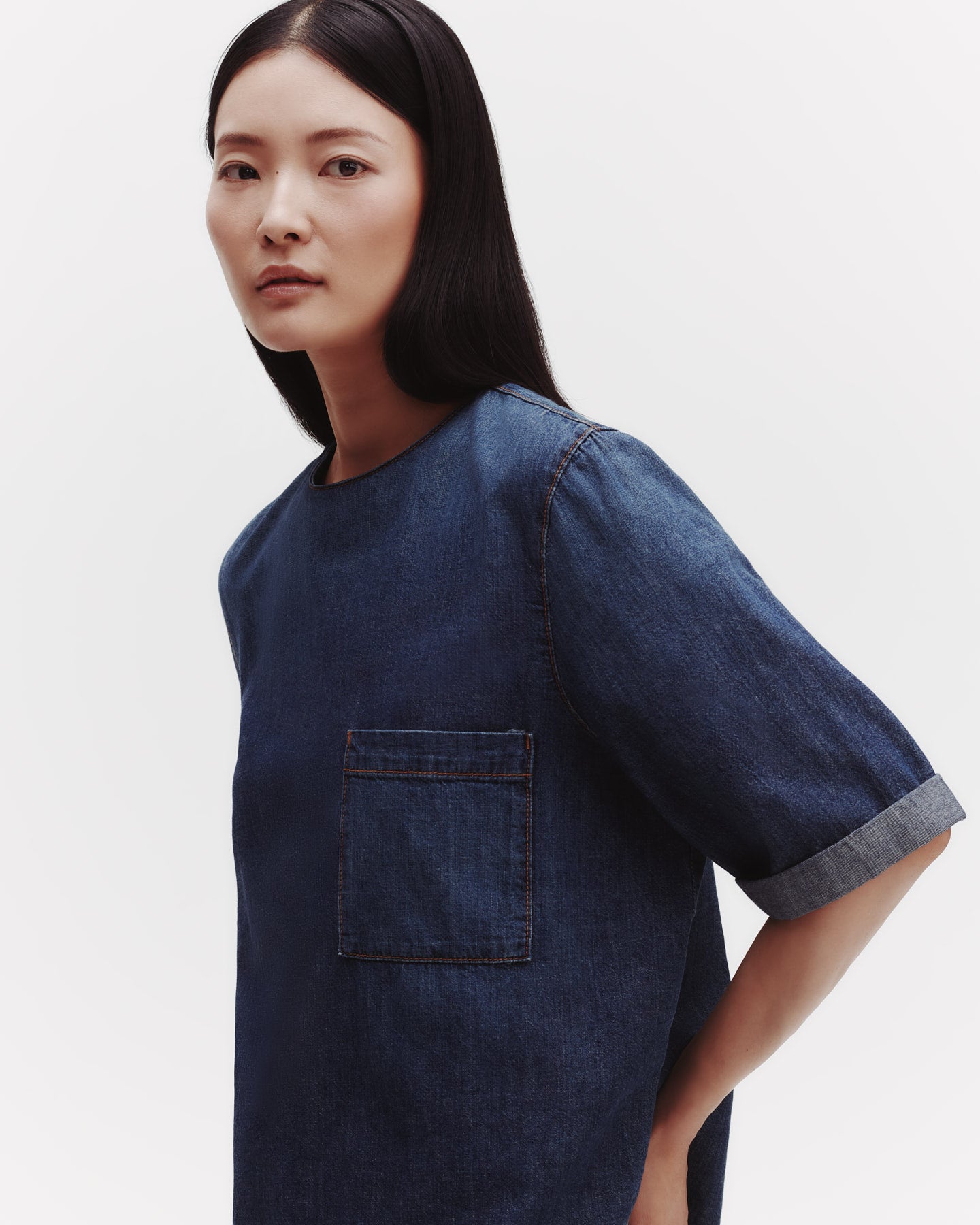 TWP Dark indigo Oversized T in Denim Shirting view 2