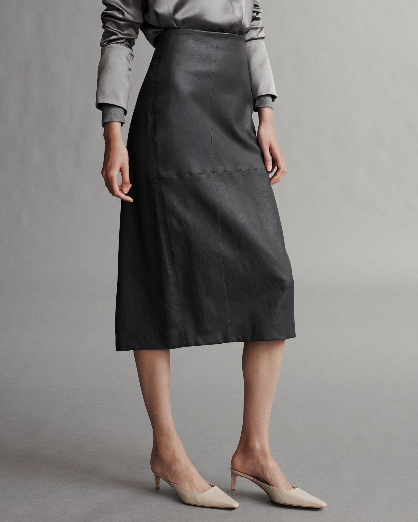 TWP Black oyster Lola Skirt in Paper Leather view 1