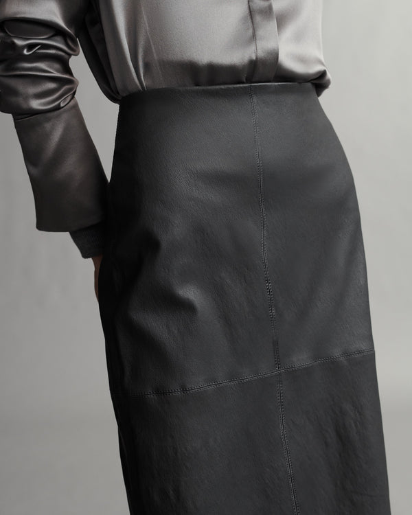 TWP Black oyster Lola Skirt in Paper Leather view 2