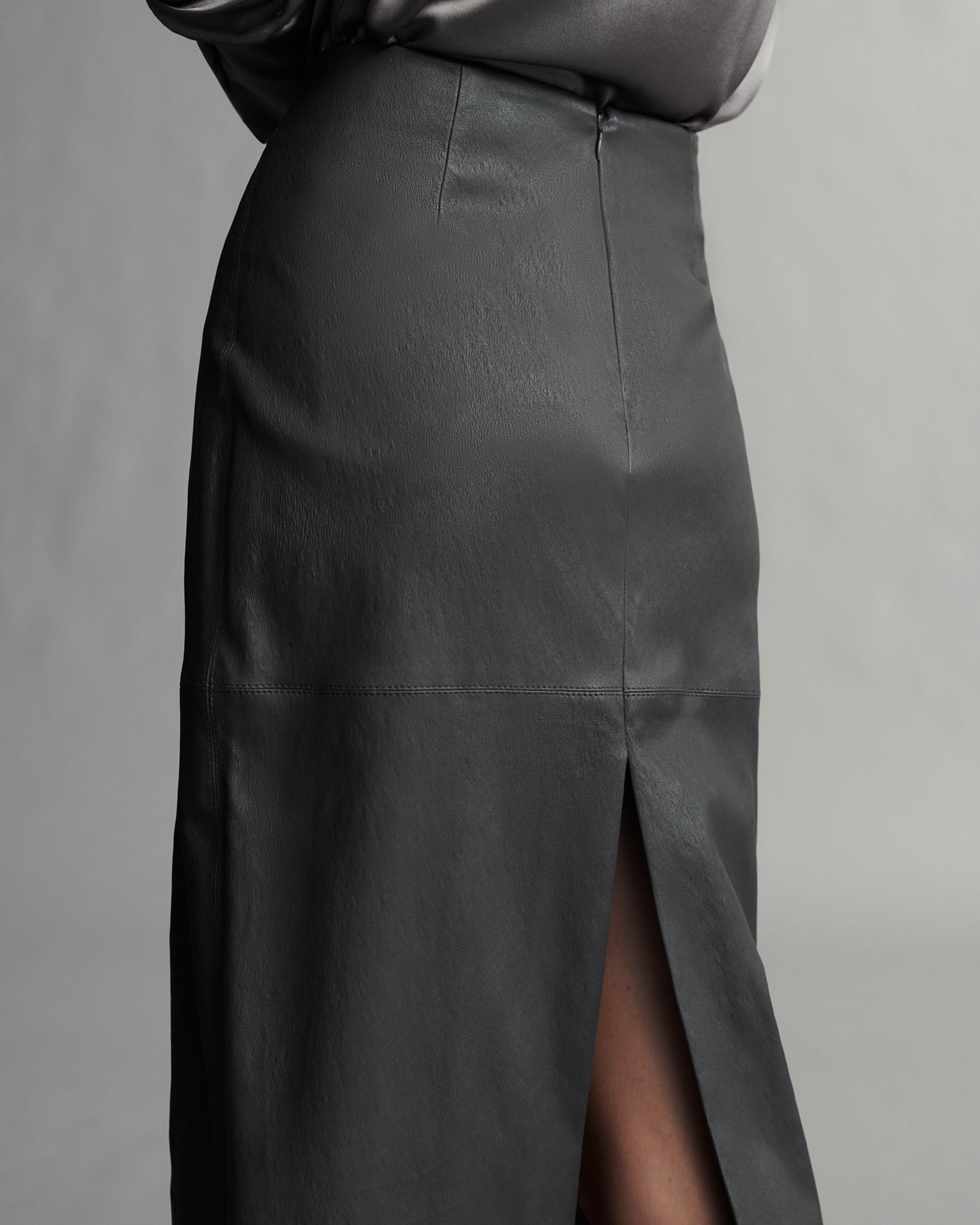 TWP Black oyster Lola Skirt in Paper Leather view 4