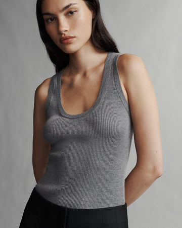 TWP Medium heather grey Knit Tank in Merino Wool view 2