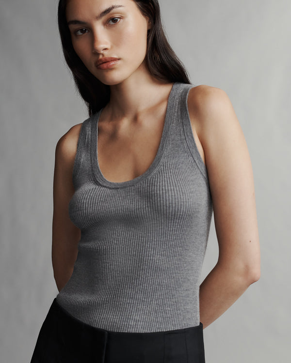 TWP Medium heather grey Knit Tank in Merino Wool view 1