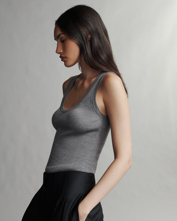 TWP Medium heather grey Knit Tank in Merino Wool view 3