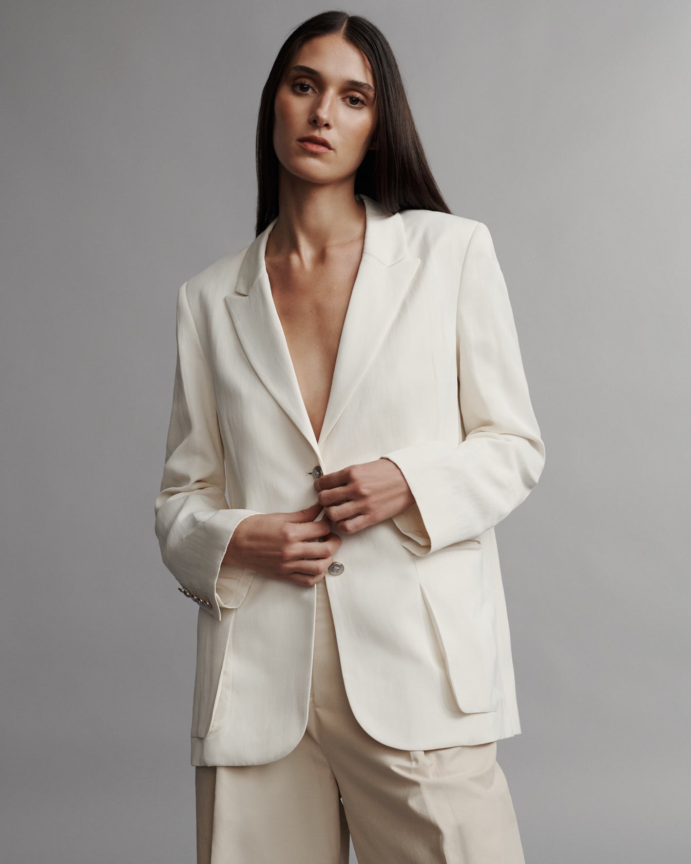 TWP Bone Sweet Pea Blazer in Coated Viscose Linen view 1