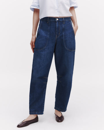 TWP Dark wash Jetties Beach Pant in Linen Cotton Denim view 8