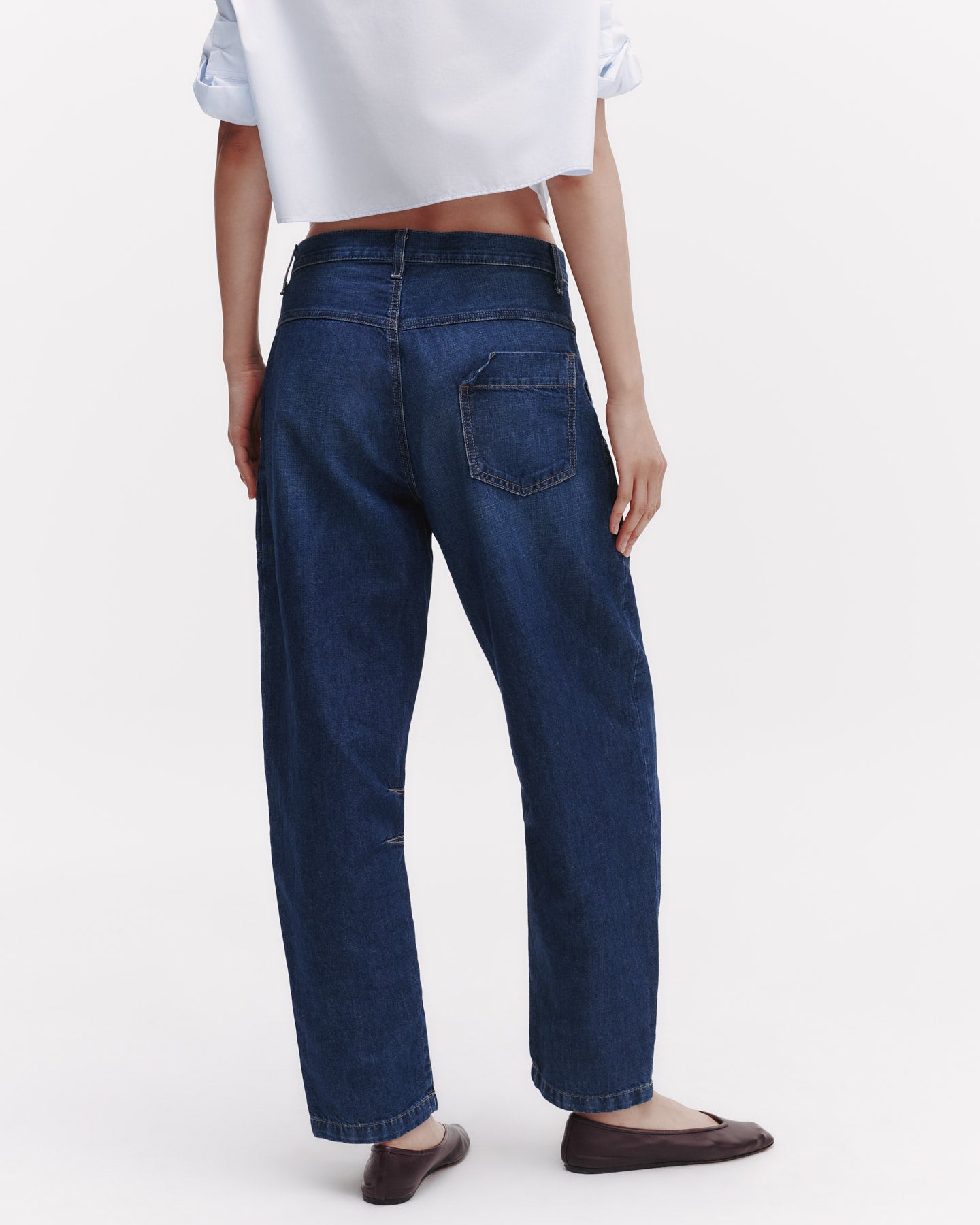 TWP Dark wash Jetties Beach Pant in Linen Cotton Denim view 6