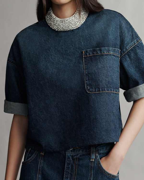 TWP Dark wash Ex T with Crystal Collar in Vintage Denim view 1