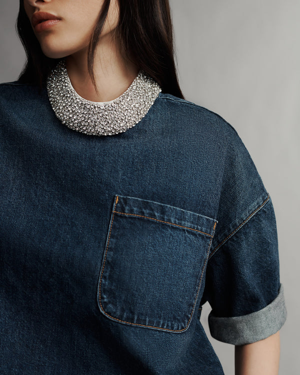 TWP Dark wash Ex T with Crystal Collar in Vintage Denim view 5