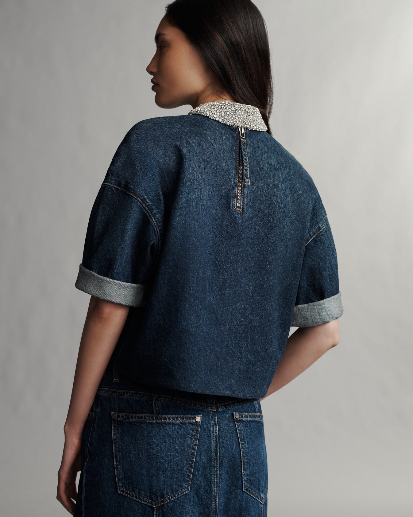 TWP Dark wash Ex T with Crystal Collar in Vintage Denim view 4