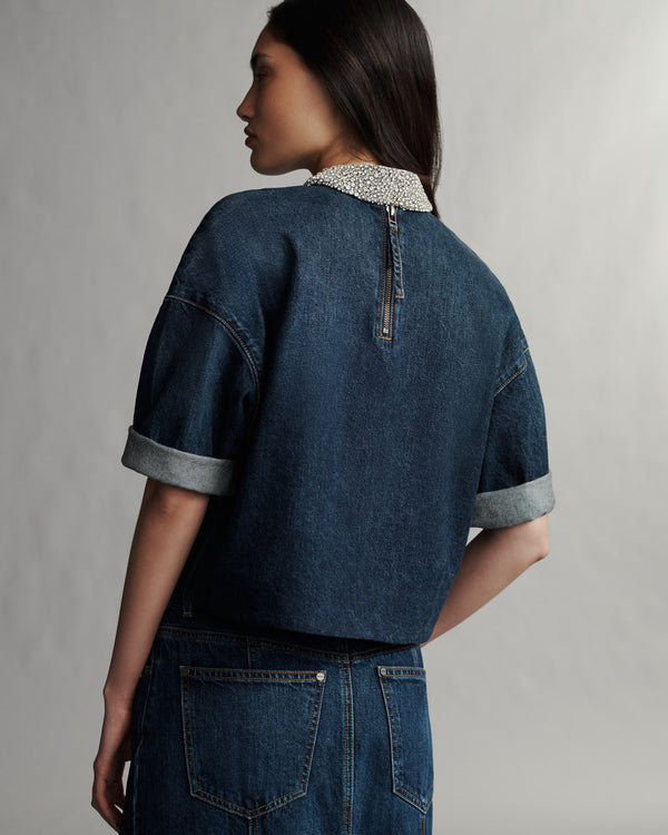 TWP Dark wash Ex T with Crystal Collar in Vintage Denim view 4