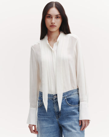 TWP Ivory Patti Top with Pleats and Tie in Sheer Crinkled Shirting view 3