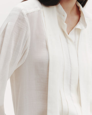 TWP Ivory Patti Top with Pleats and Tie in Sheer Crinkled Shirting view 5