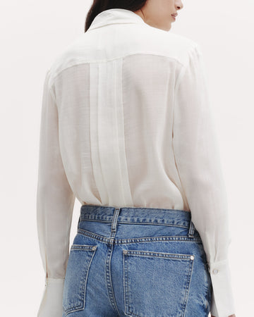 TWP Ivory Patti Top with Pleats and Tie in Sheer Crinkled Shirting view 5