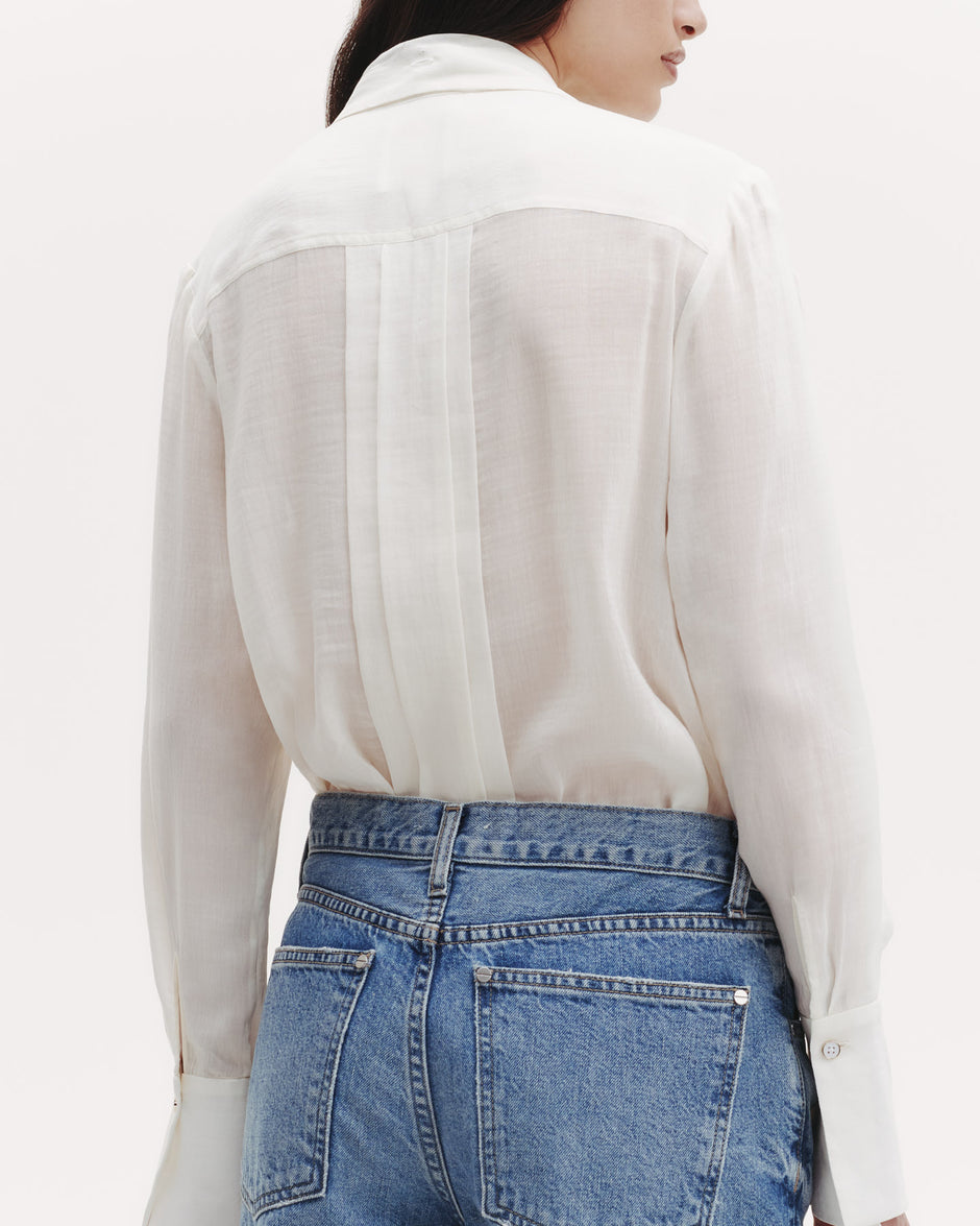 TWP Ivory Patti Top with Pleats and Tie in Sheer Crinkled Shirting view 5