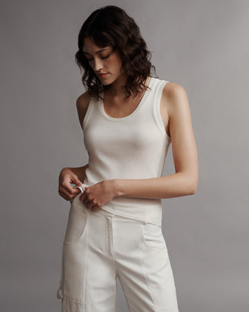 TWP White Ribbed Tank in Cotton view 3