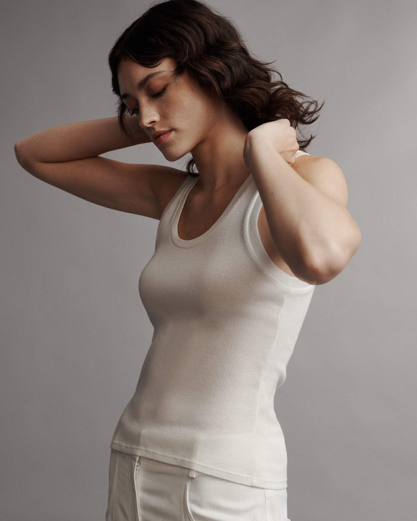 TWP White Ribbed Tank in Cotton view 1