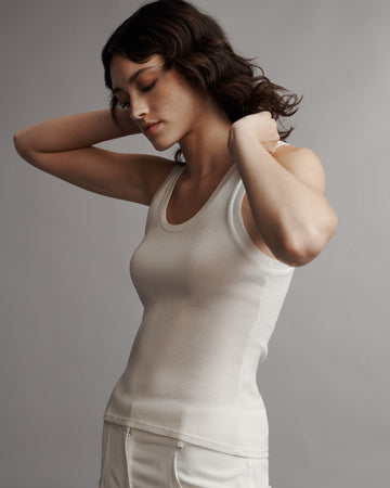 TWP White Ribbed Tank in Cotton view 2