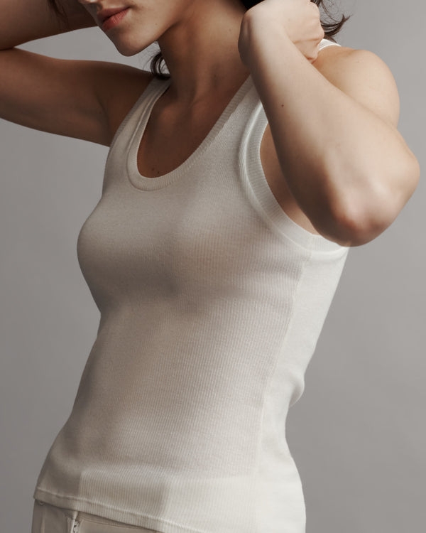 TWP White Ribbed Tank in Cotton view 2