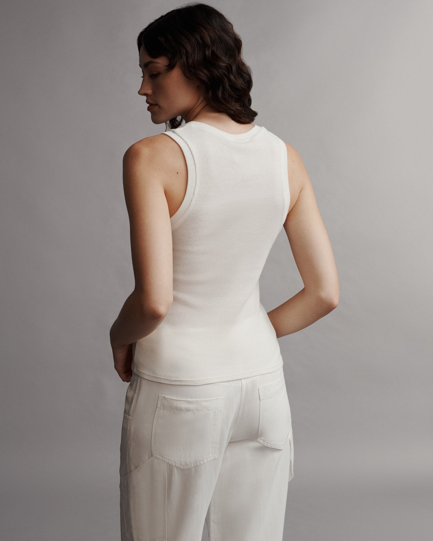 TWP White Ribbed Tank in Cotton view 3