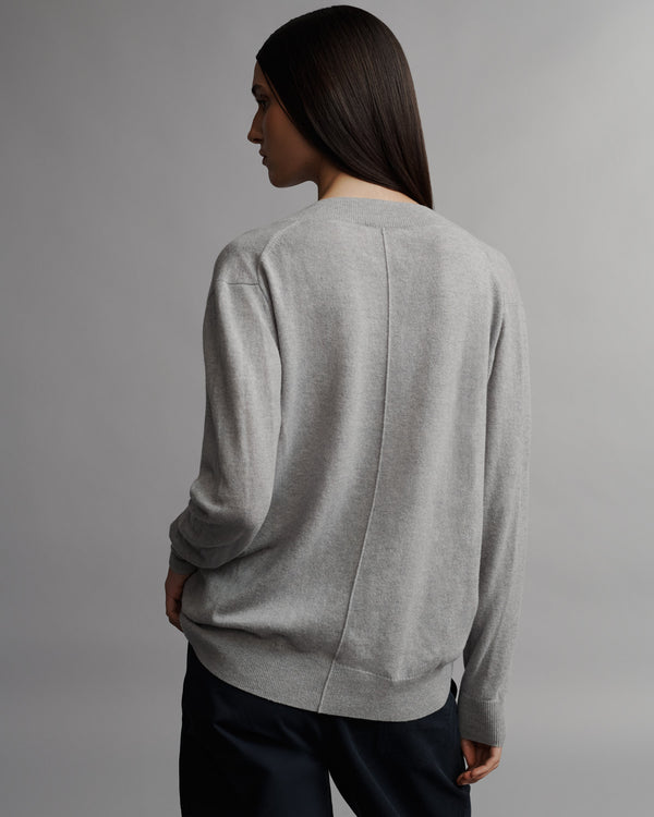 TWP Light heather grey Deep V Sweater in Cashmere view 5