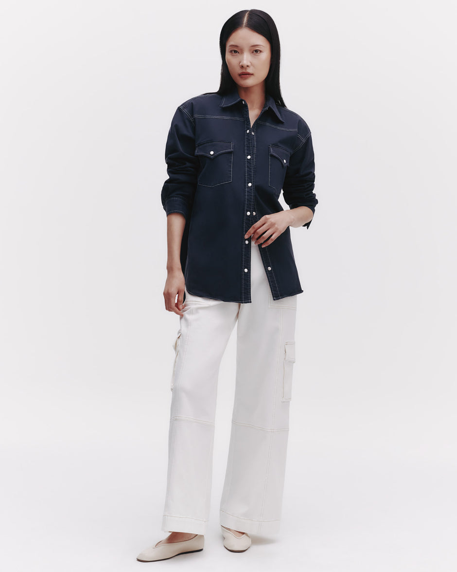 TWP Midnight Dutton Shirt in Stretch Compact Cotton view 3