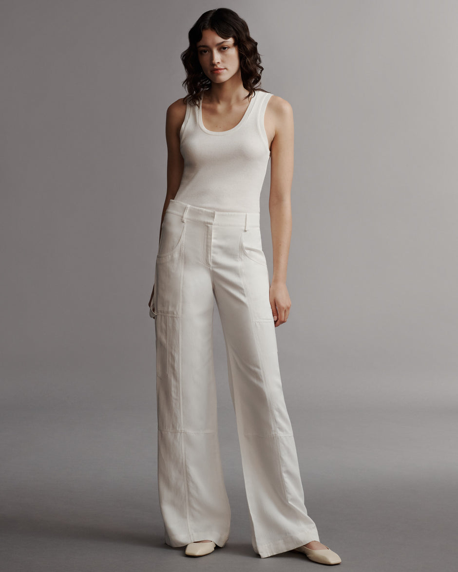 TWP White Chrystie St. Pant in Coated Viscose Linen view 3