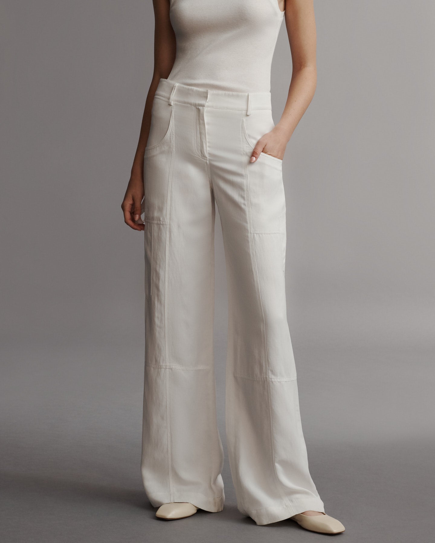 TWP White Chrystie Street Pant in Coated Viscose Linen view 3