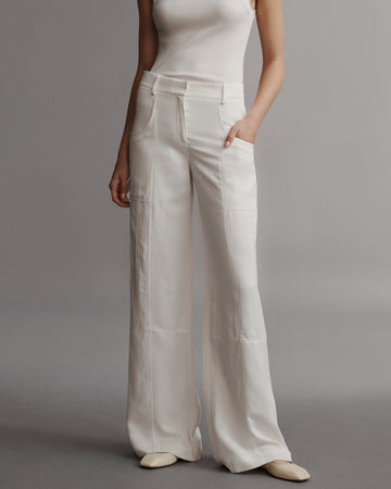 TWP White Chrystie Street Pant in Coated Viscose Linen view 4