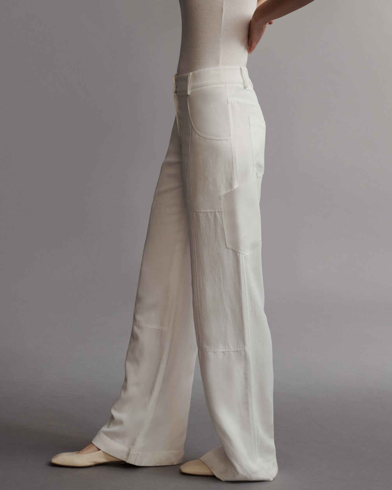 TWP White Chrystie Street Pant in Coated Viscose Linen view 4