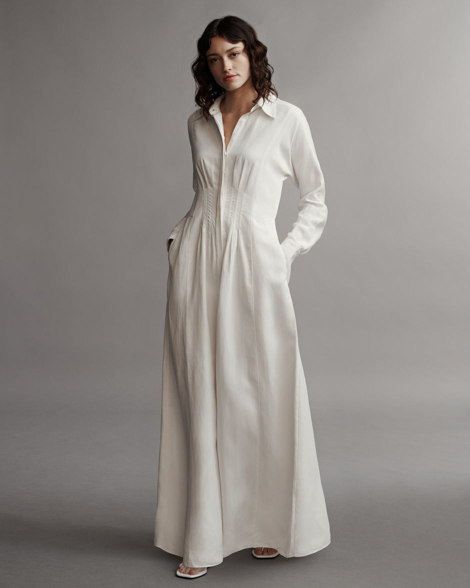 TWP White Main Street After Midnight Dress in Coated Viscose Linen view 3