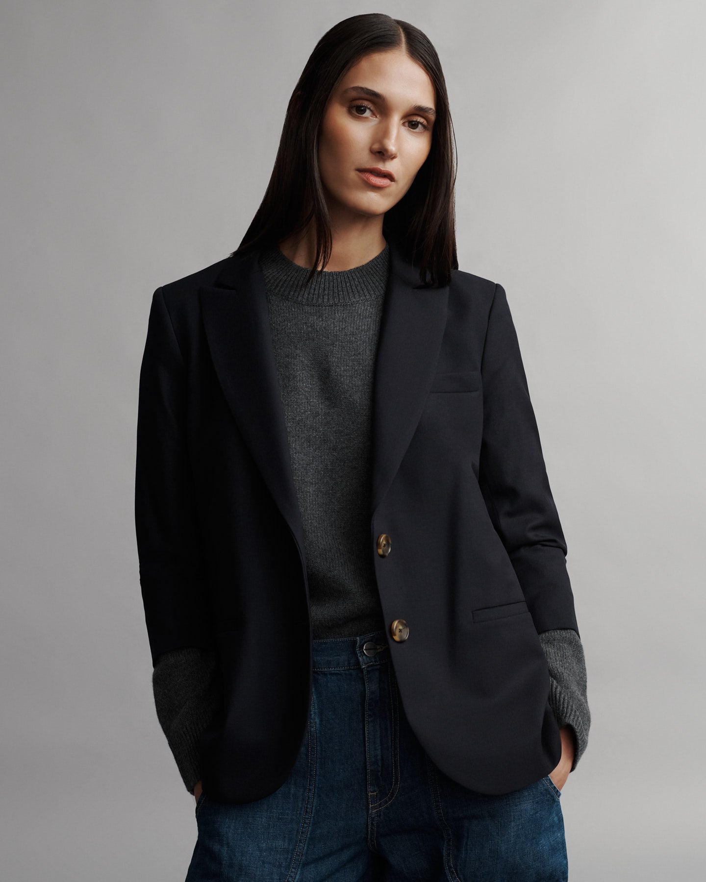 TWP Midnight Boyfriend Blazer with Zipper in cotton poplin view 1