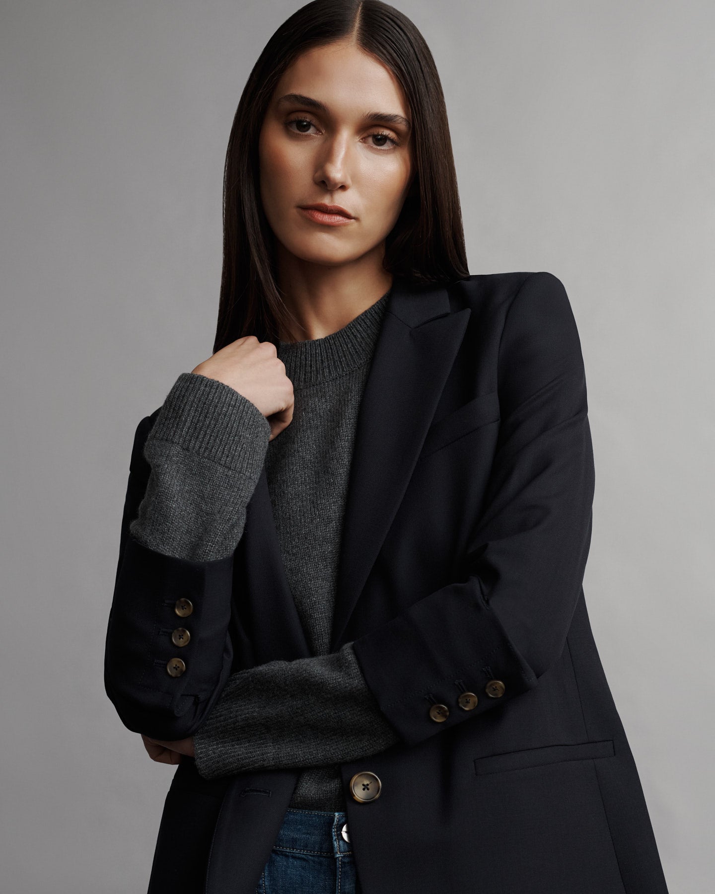 TWP Midnight Boyfriend Blazer with Zipper in cotton poplin view 2