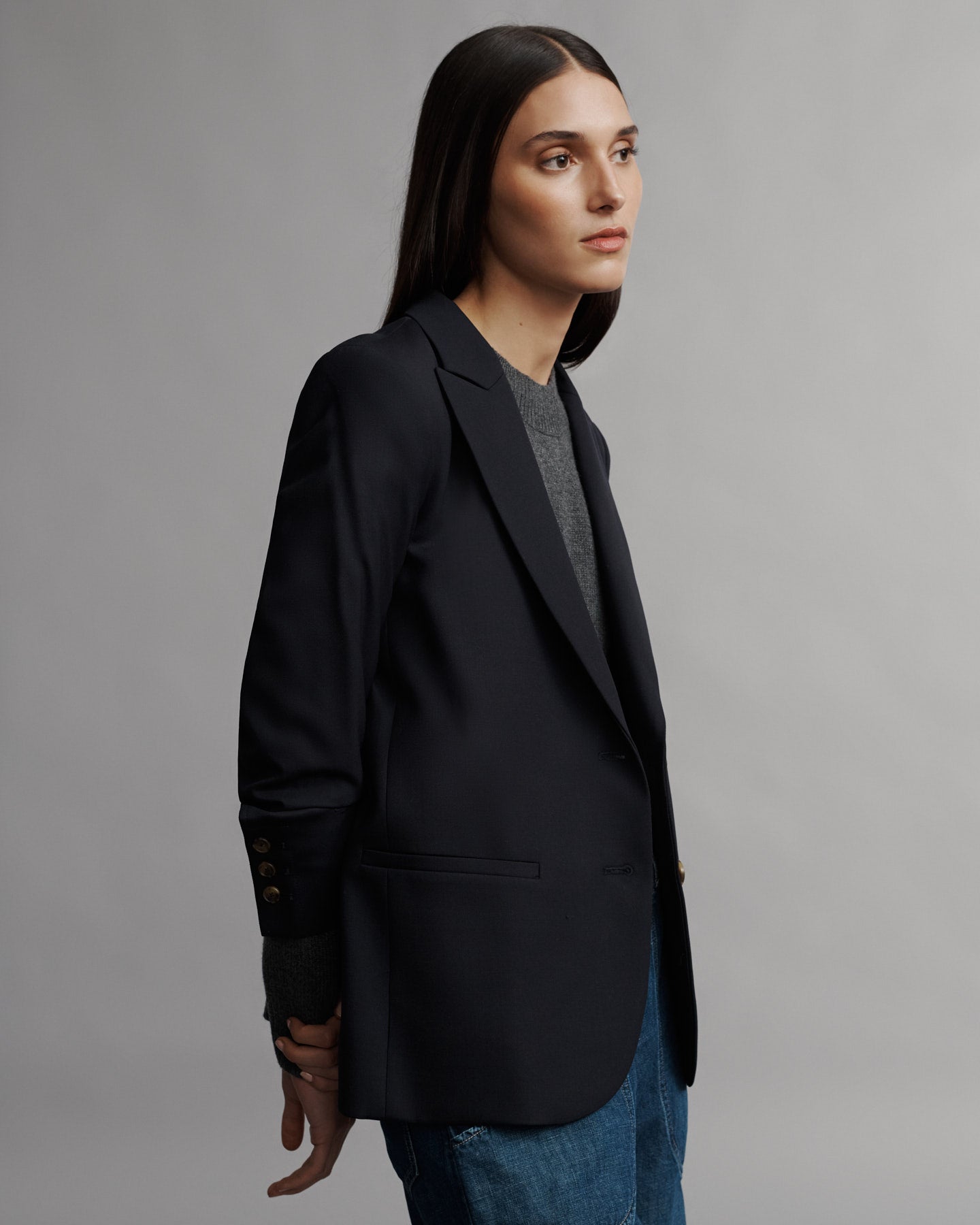 TWP Midnight Boyfriend Blazer with Zipper in cotton poplin view 3